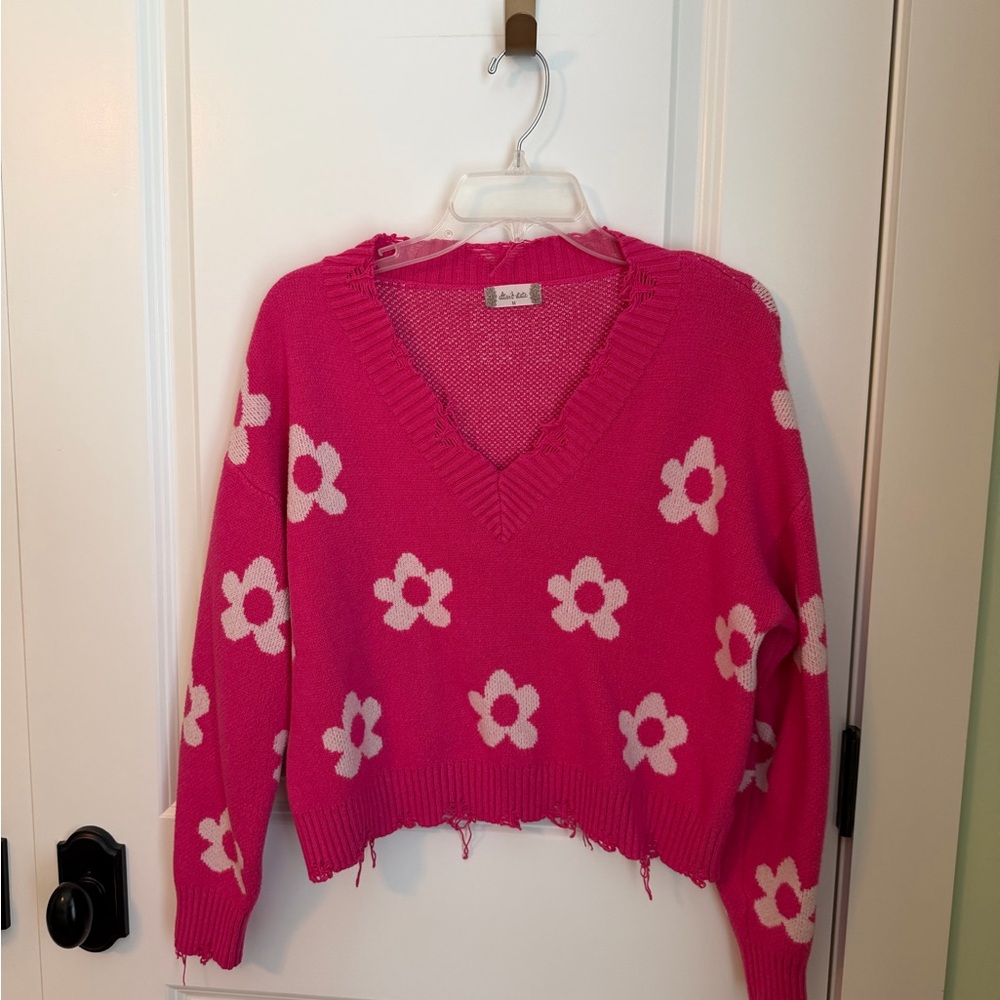 Altar'd State Pink Floral V-Neck Sweater